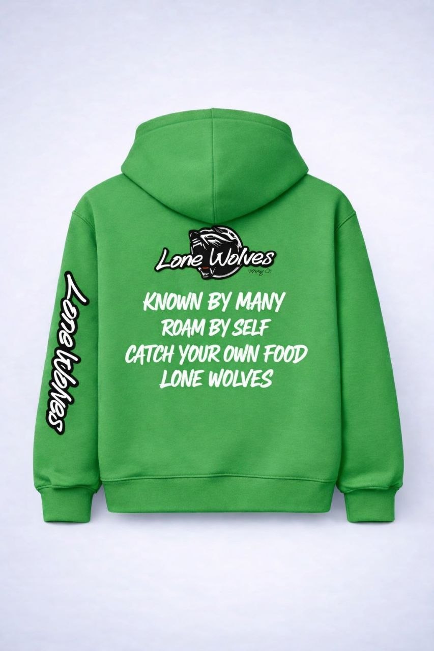 Green LONE WOLF embroidered Hoodie