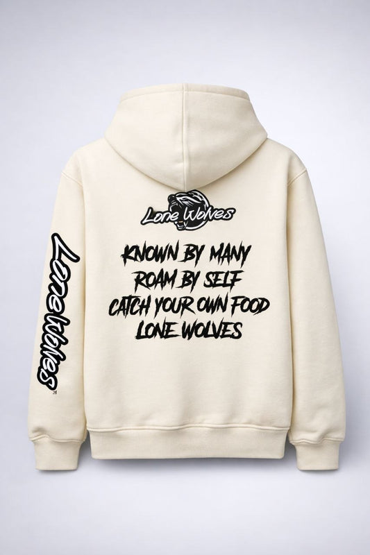 Cream LONE WOLF embroidered Hoodie