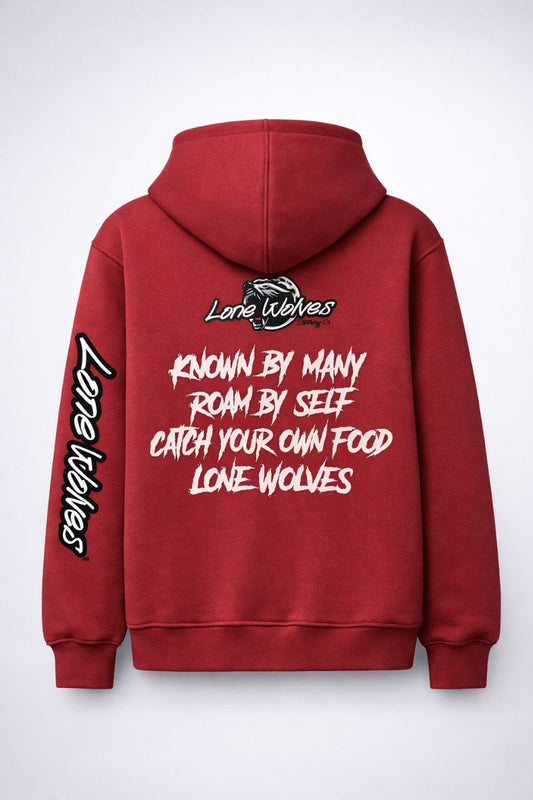 Maroon LONE WOLF embroidered Hoodie