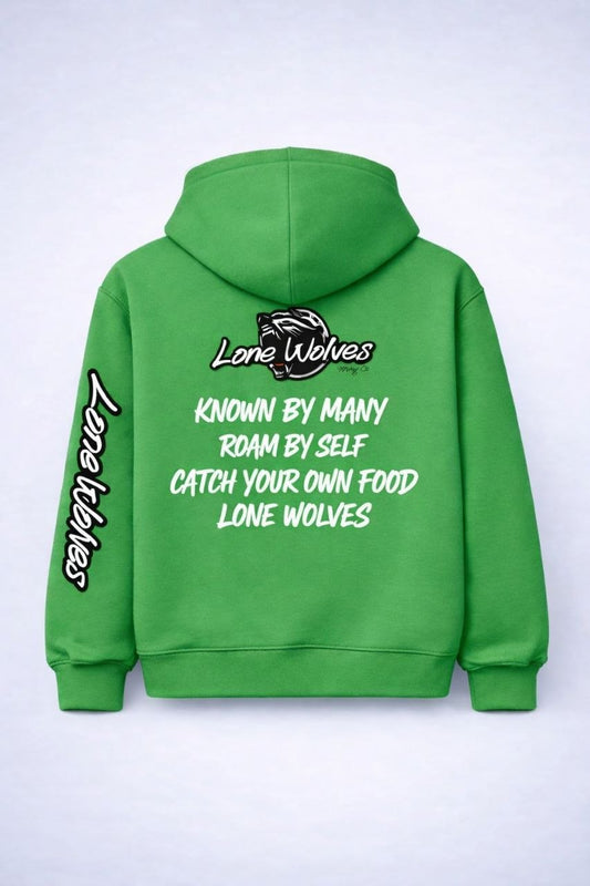 Green LONE WOLF embroidered Hoodie