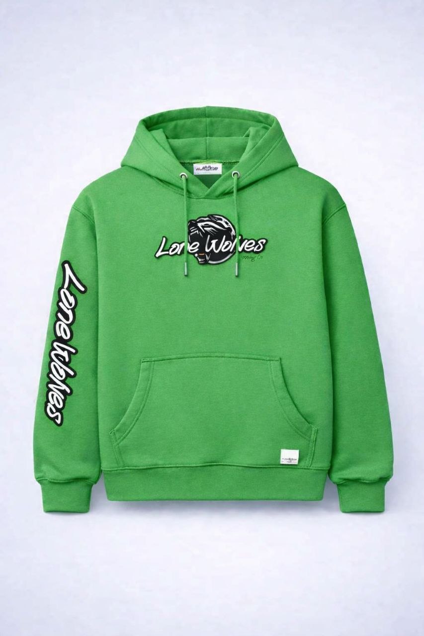 Green LONE WOLF embroidered hoodie