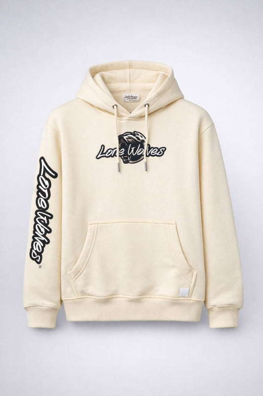 Cream LONE WOLF embroidered Hoodie