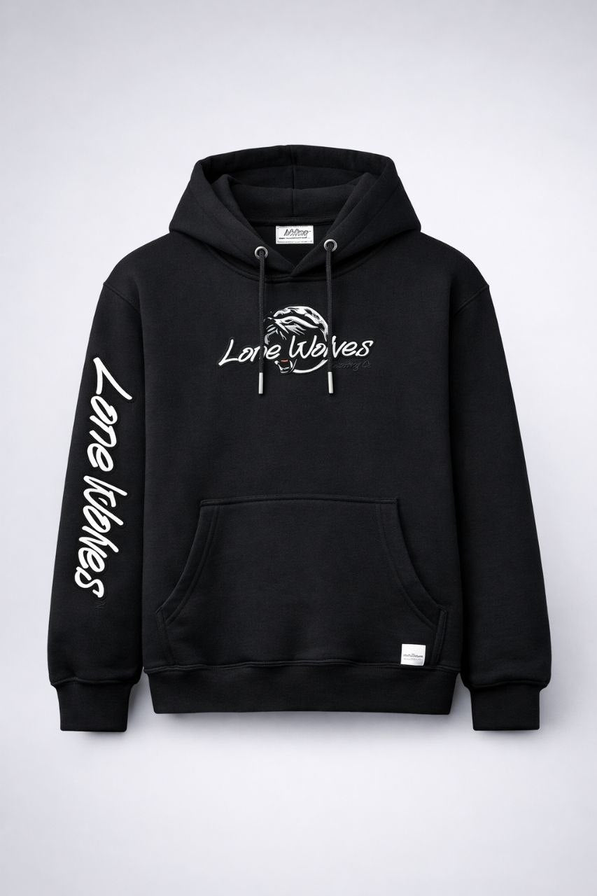 Black LONE WOLF embroidered Hoodie