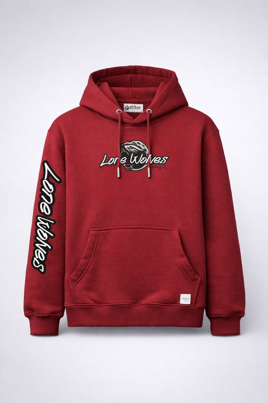 Maroon LONE WOLF embroidered Hoodie